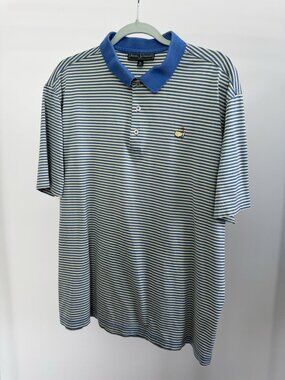 Masters Collection Golf Polo Men's XL Blue Yellow Striped Augusta Logo